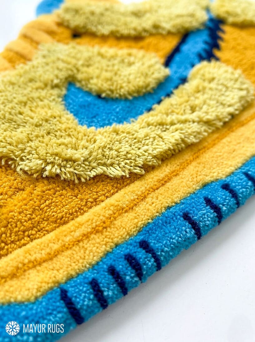 3D sneaker hand tufted wool rug featuring streetwear inspired footwear artwork by Mayur Rugs