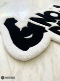 No Days Off hand tufted wool rug featuring motivational gym typography and flexing arm artwork by Mayur Rugs