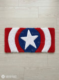 Captain Shield hand tufted superhero keyboard desk rug in red white and blue by Mayur Rugs