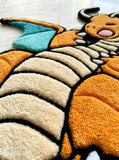 Pokemon Dragonite inspired hand tufted area rug with orange dragon character design handmade by Mayur Rugs
