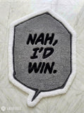 Nah I'd Win motivational quote hand tufted speech bubble rug for office and workspace decor by Mayur Rugs