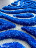 Blue abstract 3D cut and loop hand tufted wool runner rug featuring sculpted high-low organic pattern by Mayur Rugs.