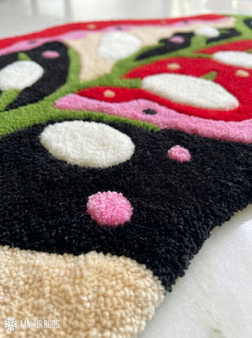 Pink Monstera Leaf Abstract Hand-Tufted wool rug featuring modern botanical artwork and tropical contemporary design by Mayur Rugs.