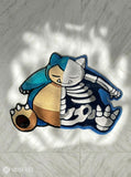 Snorlax skeleton inspired hand tufted 3D area rug featuring split character and skeleton artwork by Mayur Rugs