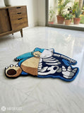 Snorlax skeleton inspired hand tufted 3D area rug featuring split character and skeleton artwork by Mayur Rugs