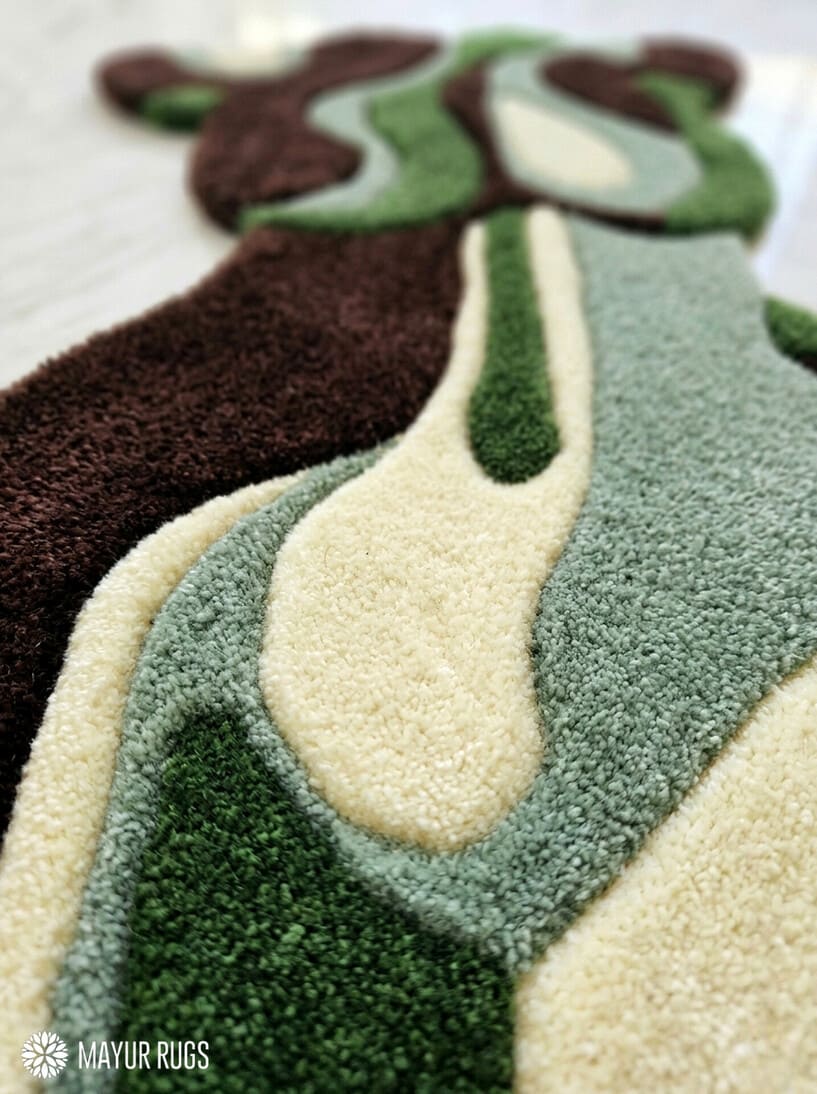 Abstract women's body figure art hand-tufted wool rug featuring a contemporary female silhouette and modern artistic design by Mayur Rugs.