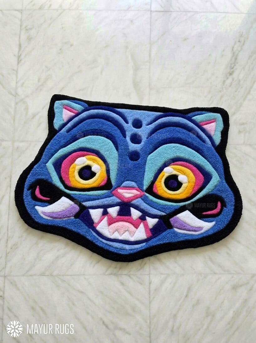 KPop Demon Hunters Derpy Tiger hand tufted wool rug featuring the cute animated tiger character by Mayur Rugs.