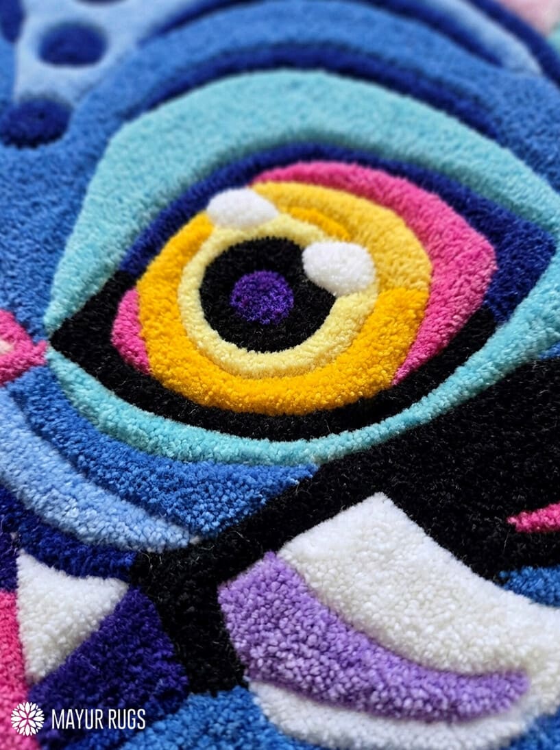 KPop Demon Hunters Derpy Tiger hand tufted wool rug featuring the cute animated tiger character by Mayur Rugs.
