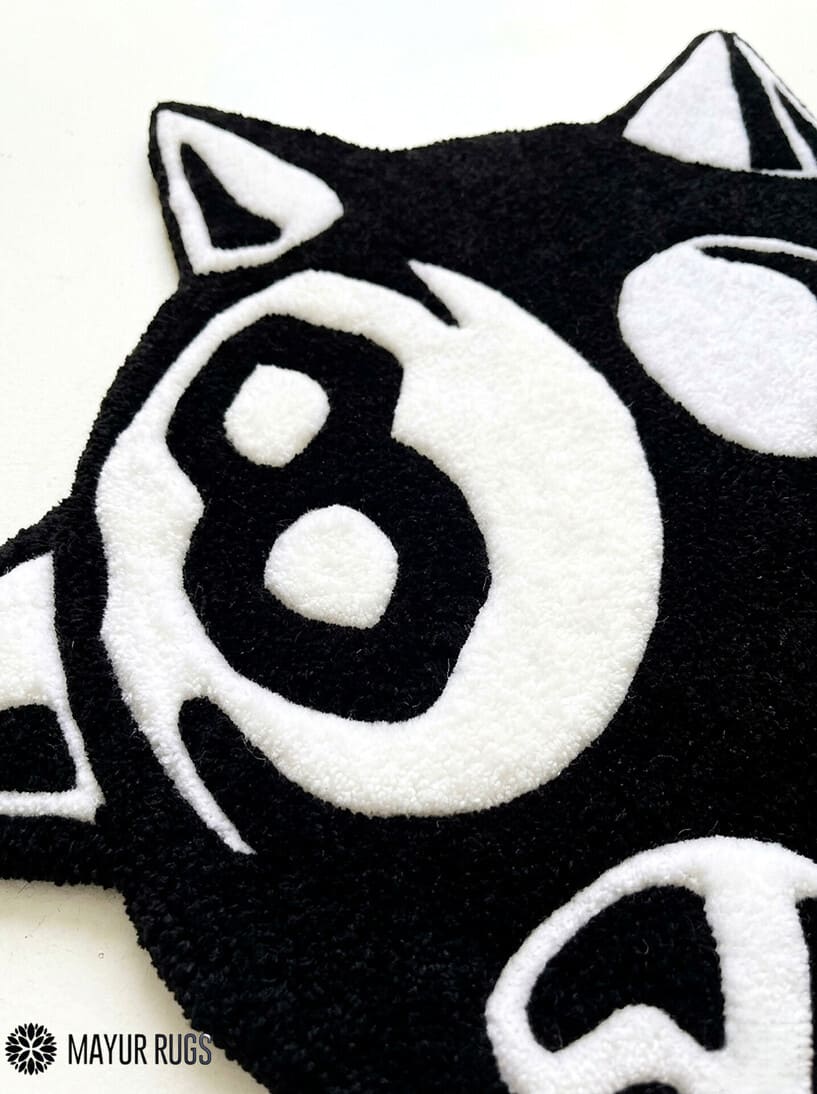 Evil 8 Ball Spiky Custom hand tufted wool rug featuring gothic character artwork by Mayur Rugs.