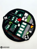 GTA map hand tufted custom wool rug featuring fan-inspired gaming map artwork by Mayur Rugs.