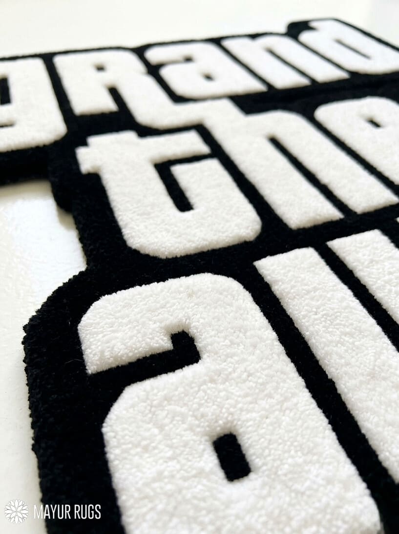 Grand Theft Auto V hand-tufted logo rug handmade in India by Mayur Rugs featuring the iconic GTA V logo for gaming room and entertainment décor.