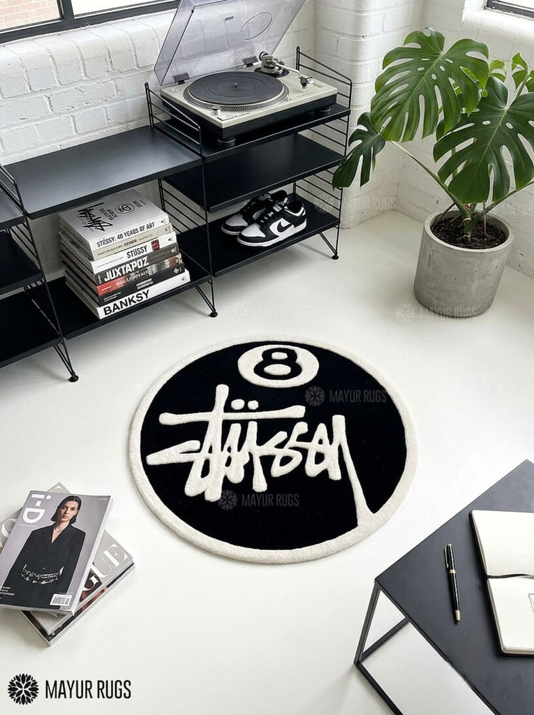 8 Ball Stüssy Inspired Hand-Tufted Custom Rug | Streetwear Pool