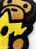 BAPE Baby Milo inspired hand-tufted custom wool rug featuring a brown ape character with bold black outlines and a yellow star accent for streetwear and hypebeast décor by Mayur Rugs.