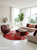Red Marble Abstract Hand-Tufted Round Rug