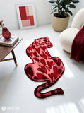 Pink heart leopard hand-tufted custom wool rug featuring a stylized leopard silhouette with layered pink and burgundy heart patterns, detailed face, curled tail, and 3D sculpted artwork by Mayur Rugs.