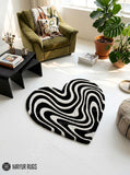 Monochrome Wave Heart Abstract Hand-Tufted Rug