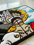 Joy Boy × Luffy inspired One Piece anime handmade wool rug with dynamic character art, premium custom area rug by Mayur Rugs