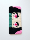 Nezuko inspired Demon Slayer hand-tufted keyboard rug featuring pink eyes, dark hair, pink accents, and green bamboo-inspired detailing for anime gaming and desk décor by Mayur Rugs.