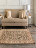 Floral Traditional Cream Beige Wool Area Rug