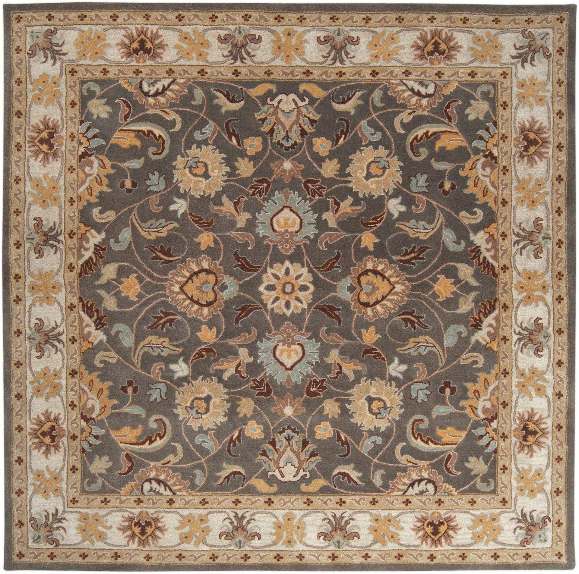 Floral Traditional Cream Beige Wool Area Rug