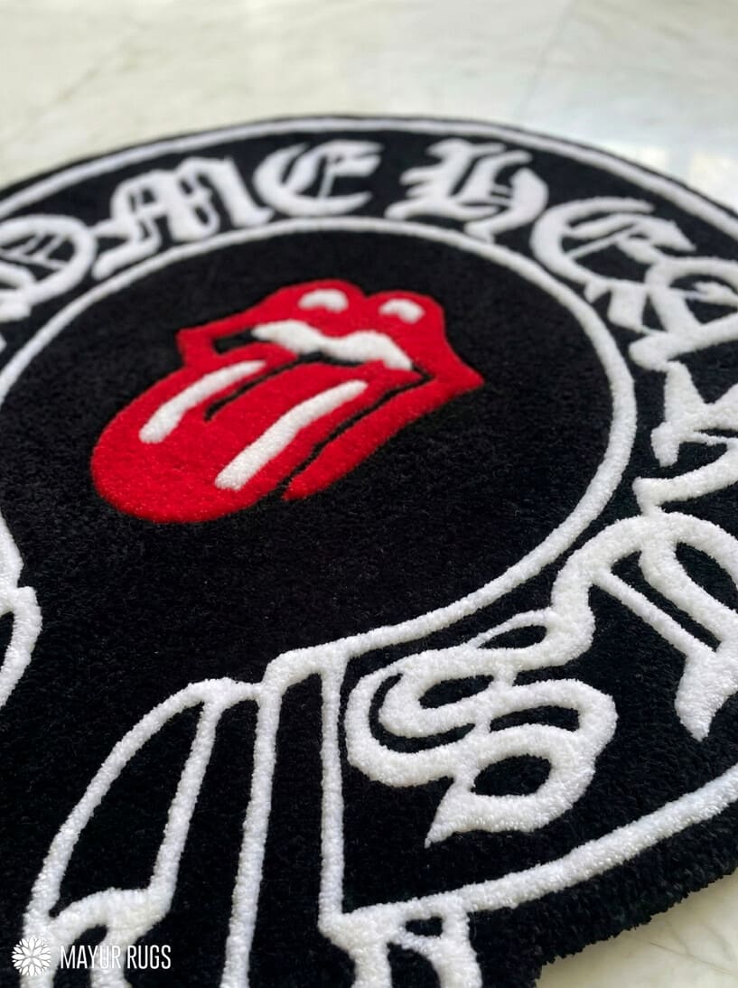 Chrome Hearts tongue inspired hand-tufted wool rug with luxury street gothic design, premium custom area rug by Mayur Rugs