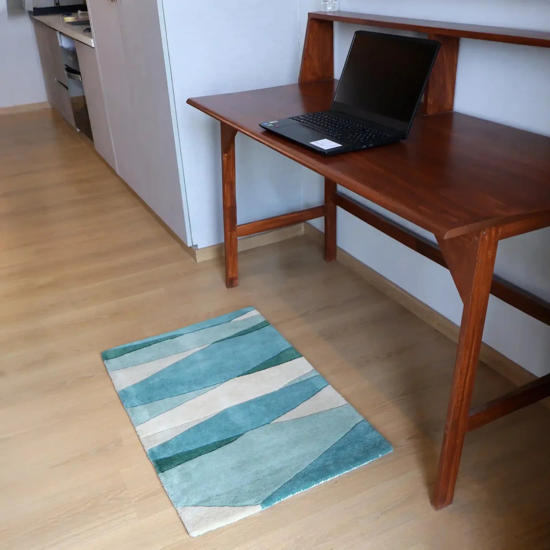 Ocean Blue Geometric Wool Rug